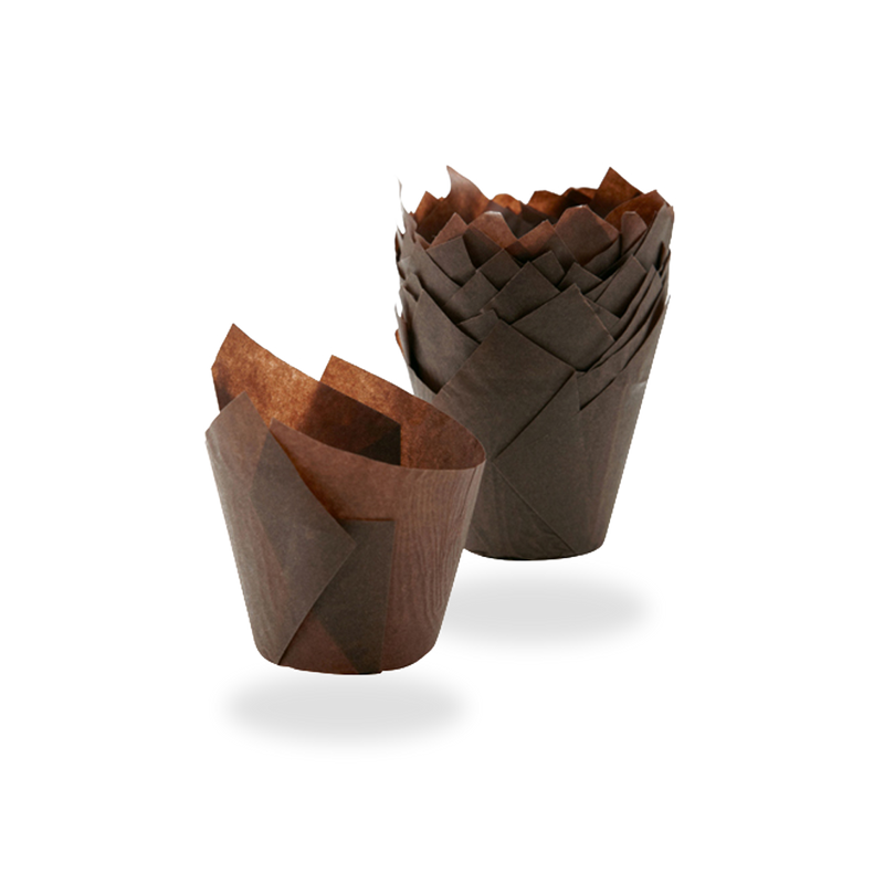 Tulip Muffin Cup Brown 160x160x50  
     (300cups/sleeve x 18 sleeves=5400/box)